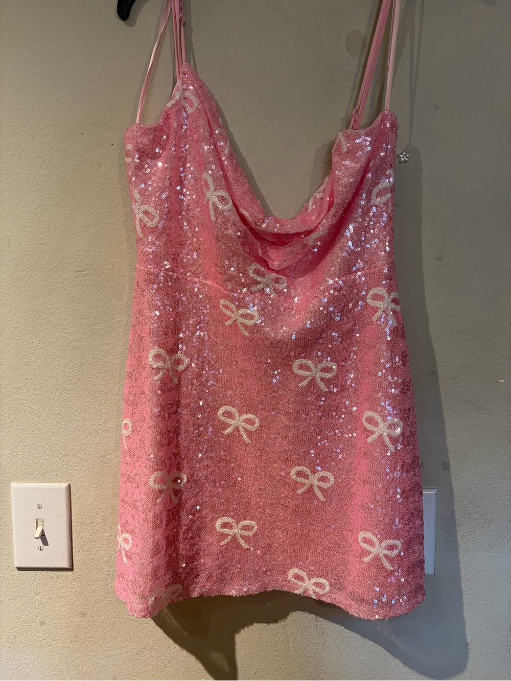 Pink Sequin Bow Cowl Neck Cami Top
